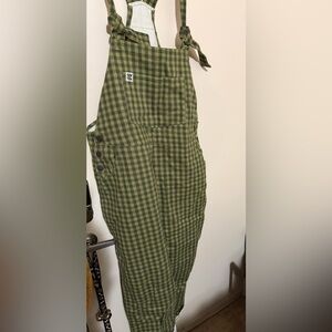 Lucy and Yak Twill Dungarees in Green Emin Gingham